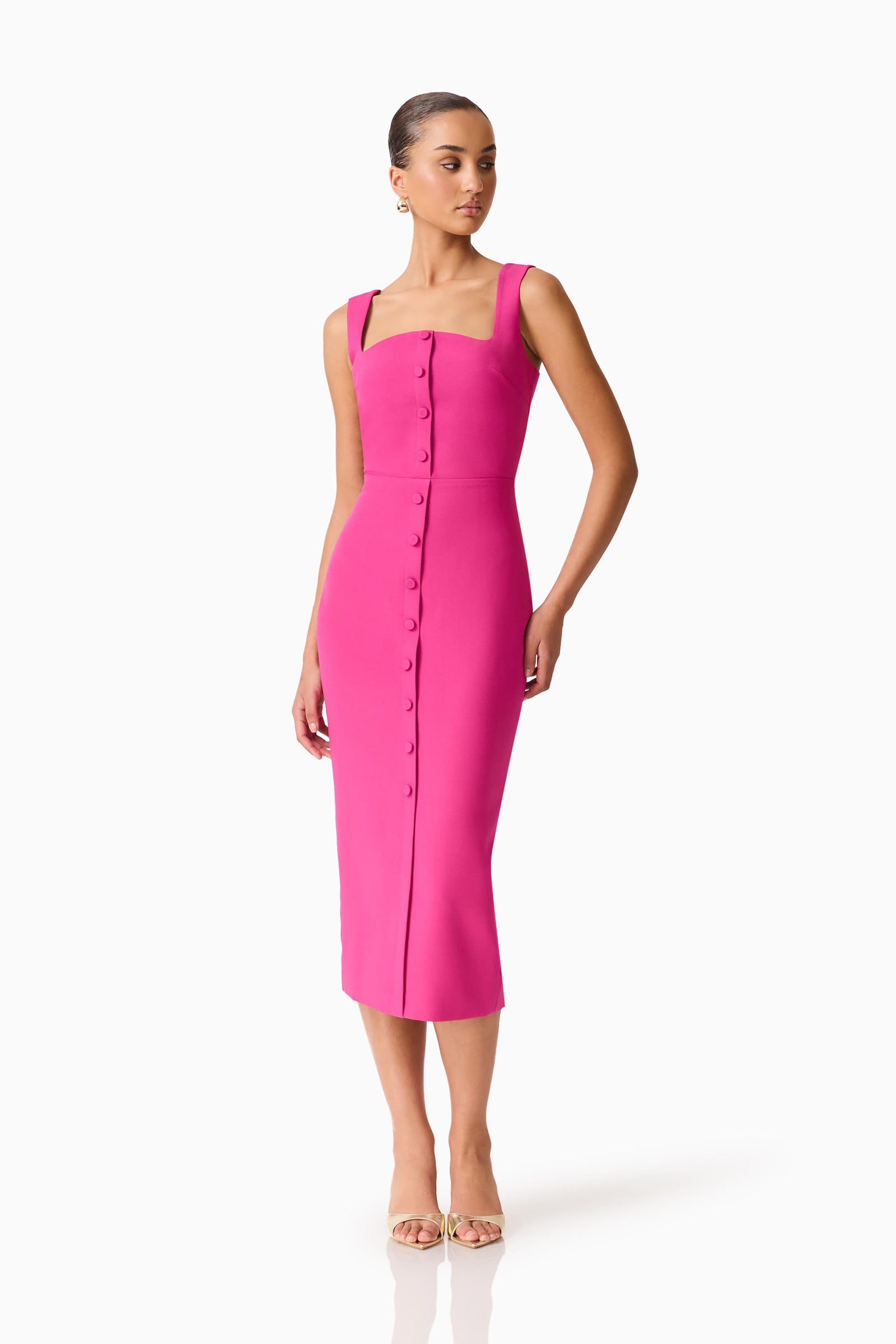 Elva Fitted Midi Dress in Pink – Elliatt