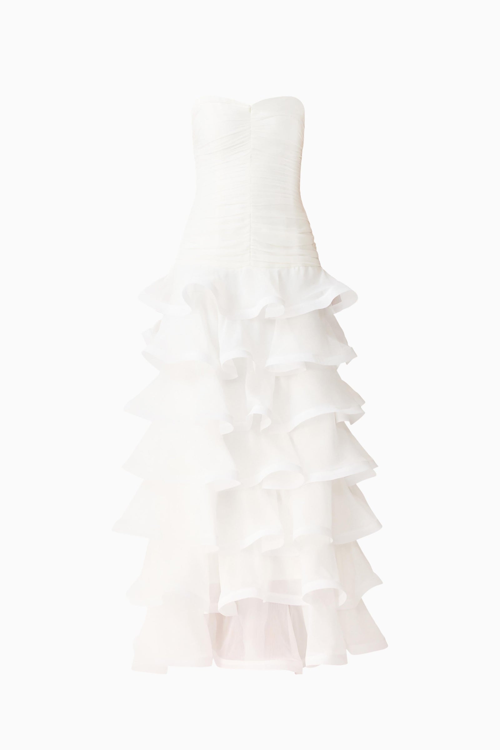Evelin Tiered Gown in White | Strapless Tiered Silhouette – Elliatt