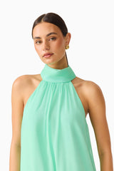 Carla Halter Gown in Mint Green with halter neckline detail up shot