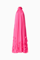 Carla Halter Gown in Pink with ruffle hem detailing & relaxed fit ghost shot