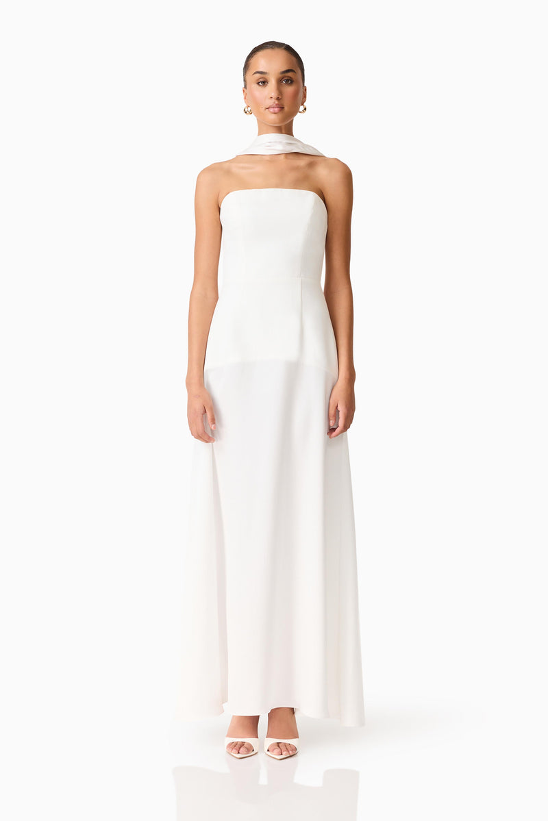 Noralyn Strapless Gown in White | Neck Tie Detailing Elliatt Noralyn Strapless Gown in White | Neck Tie Detailing Elliatt