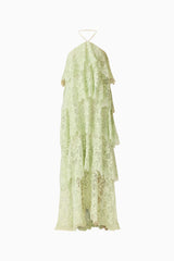 Evelin Lace Gown in Sage Green with halter neck ghost shot