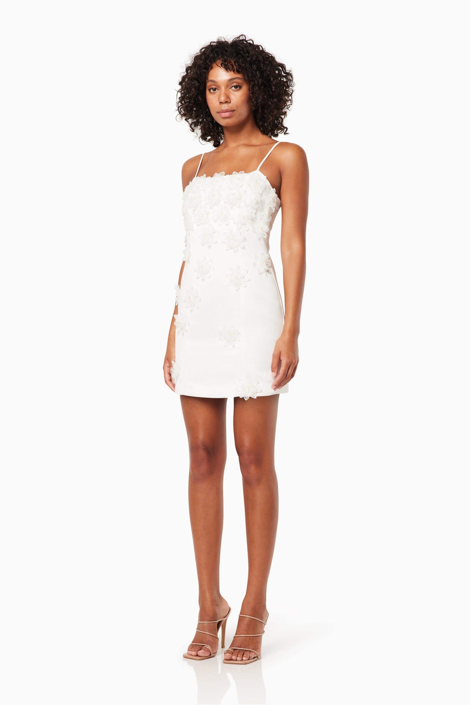 eklund mini dress white Sutton 3D Floral Mini Dress in White – Elliatt