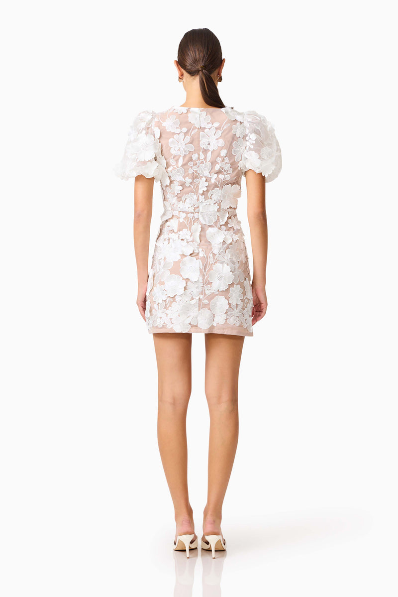 Zayla 3D Floral Mini Dress in White Elliatt Zayla 3D Floral Mini Dress in White Elliatt