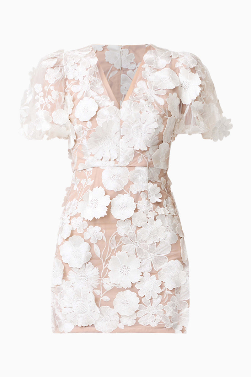 Zayla 3D Floral Mini Dress in White  Elliatt