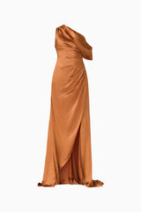 Isadora Off The Shoulder Gown in Brown ghost shot