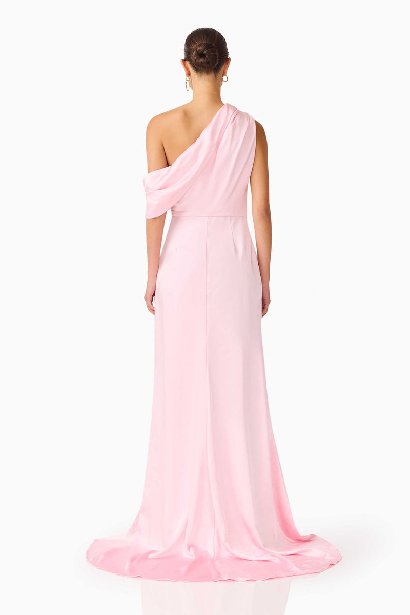 Isadora One Shoulder Gown in Pale Pink | Elegant Bridesmaid Gown  Elliatt