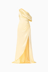Isadora Off The Shoulder Gown in Butter Yellow ghost shot