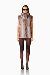 Winona Vest in Brown with collared neckline & sleeveless design front shot