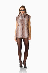 Winona Vest in Brown with collared neckline & sleeveless design posed shot