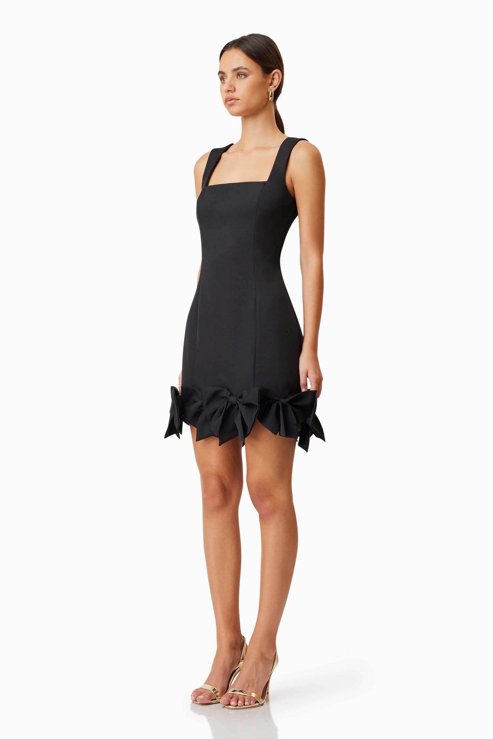 knee length dresses for ladies Kennedy Mini Bow Dress In Black – Elliatt