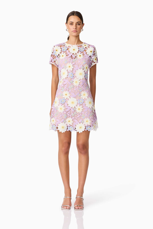 Brunette model wearing SIGRID MINI SHIFT DRESS front shot