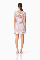 Brunette model wearing SIGRID MINI SHIFT DRESS back shot