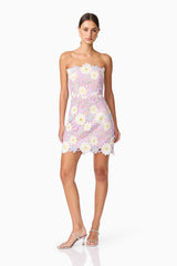 Brunette model wearing SIGRID STRAPLESS MINI DRESS front shot posed