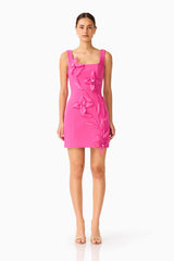 Brunette model wearing the Ilaria Party Mini Dress in Pink front shot