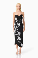 Blonde model wearing Ilaraia Sweetheart Midi Dress in Black front shot