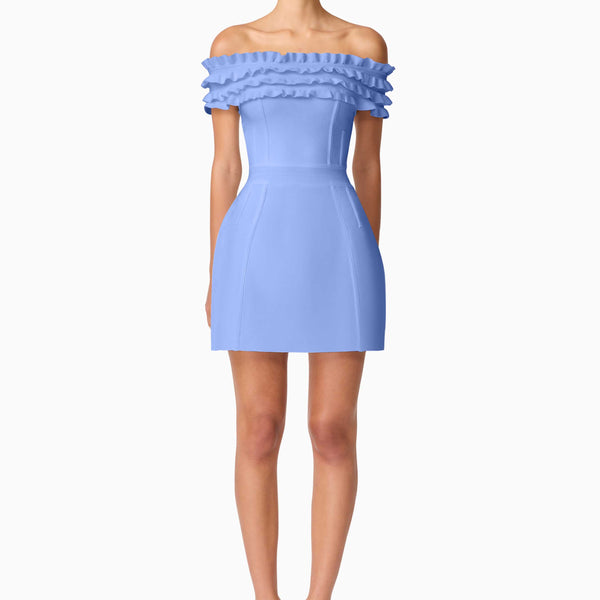 Sonya Off The Shoulder Mini Dress in Blue