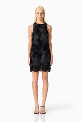 Blonde model wearing Asher Mini Shift Dress in Black front shot