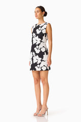Bloomoir Shift Mini Dress in Black & White with a round neckline and sleeveless silhouette side shot