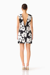 Bloomoir Shift Mini Dress in Black & White with a v-open back and sleeveless silhouette back shot