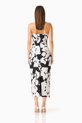 Bloomnoir Column Midi Dress in Black & White with a back zipper & back slit back shot