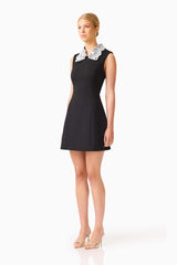 Elysia Lace Mini Dress in Black with a-line silhouette side shot