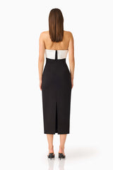 Elysia Columnt Midi Dress in Black with  back zipper & split back shot