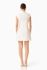 Elysia Lace Mini Dress in White with high back zipper & tulip silhouette back shot