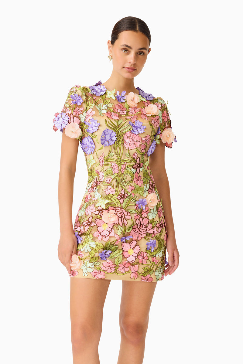 time to grow floral mini dress Fiora Shift in Green & Pink Slight Stretch 0-3 months:4 years @ NY Resort Life Strapless Belted
