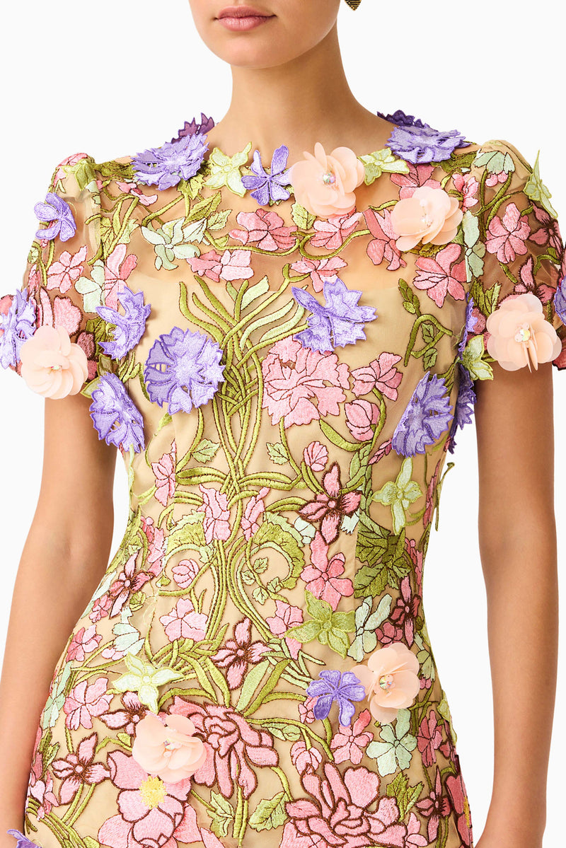 endless rose short sleeve floral embellished sheer shift mini dress Fiora in Green & Pink This feminine and flirty Color:Blush/Nude TopTwo Reformation Citron Linen Dress