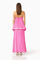 Rosera Satin Bow Maxi Dress in Pink back shot featuring centre back invisible zipper closure