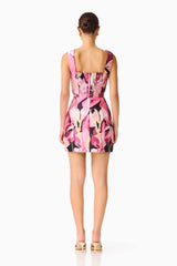Lumiflora A-Line Mini Dress in Pink Floral with elasticated back shirring & back zipper back shot