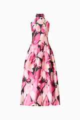 Lumiflora Halter Gown in Pink Floral without model