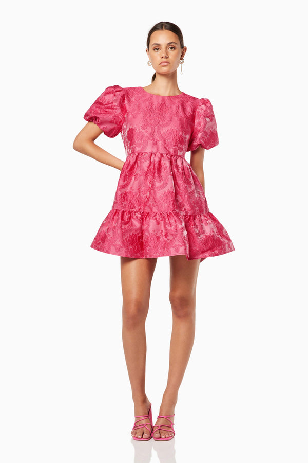 model wearing Wylla mini ruffled pink dress front shot
