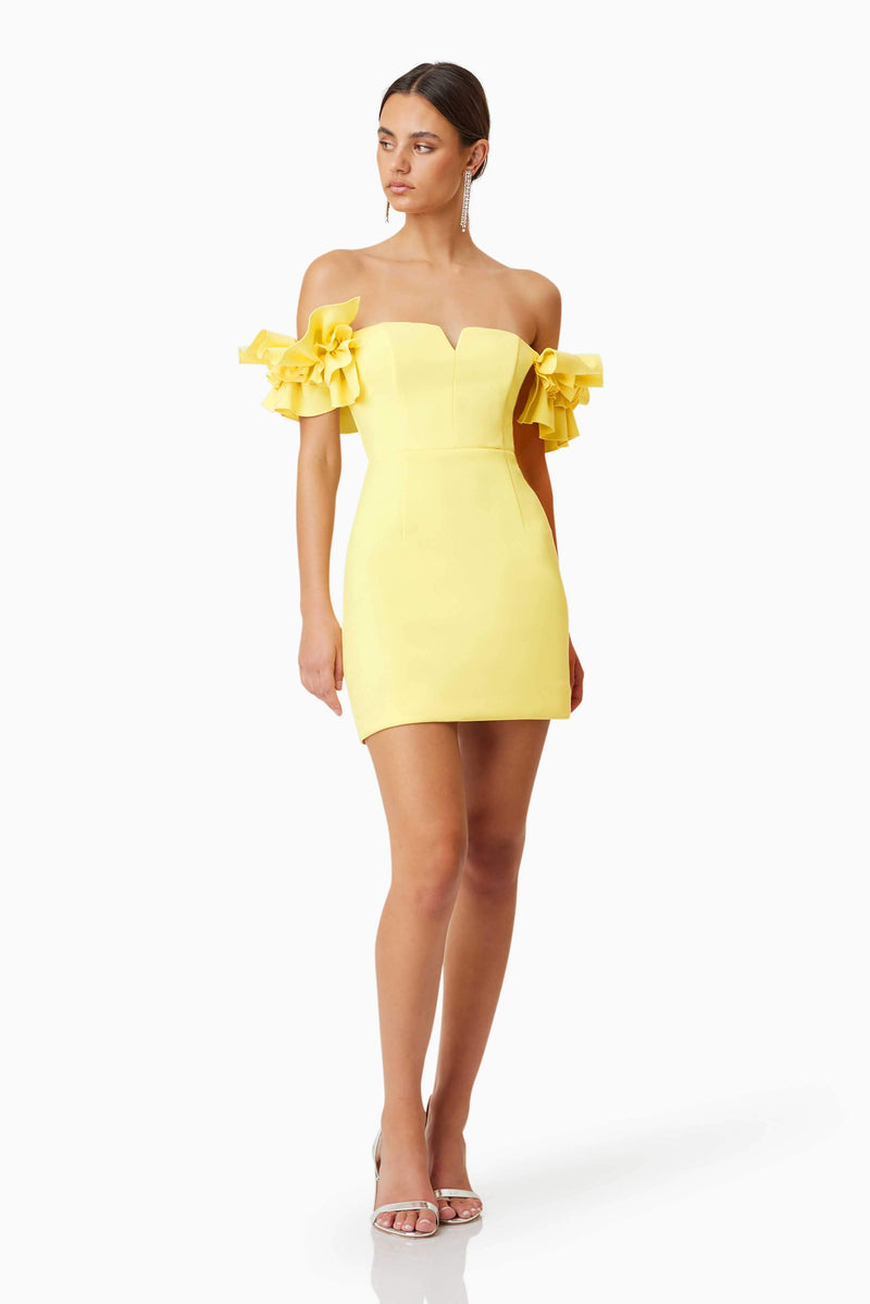 Nola Off The Shoulder Mini Dress - Yellow - XXS