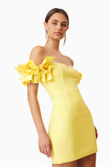yellow off shoulder mini dress Yellow Ruffle Off-Shoulder Mini Dress for Summer