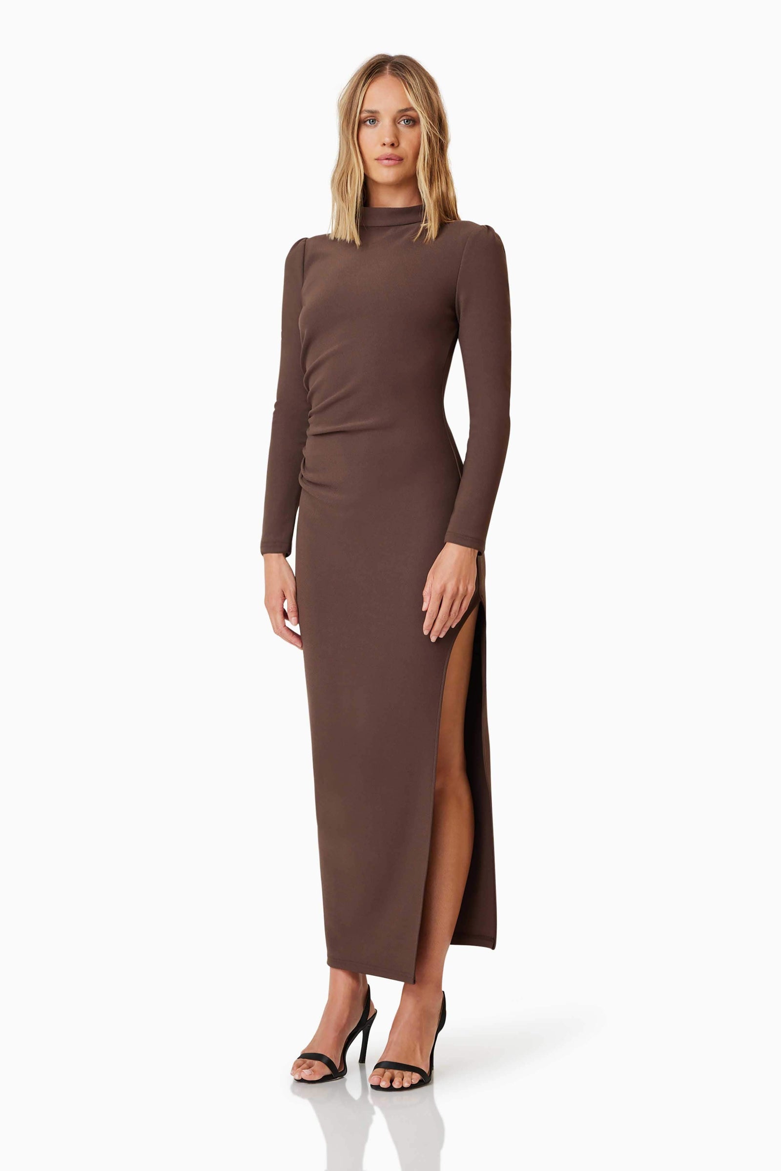 Nola Long Sleeve Maxi Dress In Brown Elliatt Nola Long Sleeve Maxi Dress In Brown Elliatt