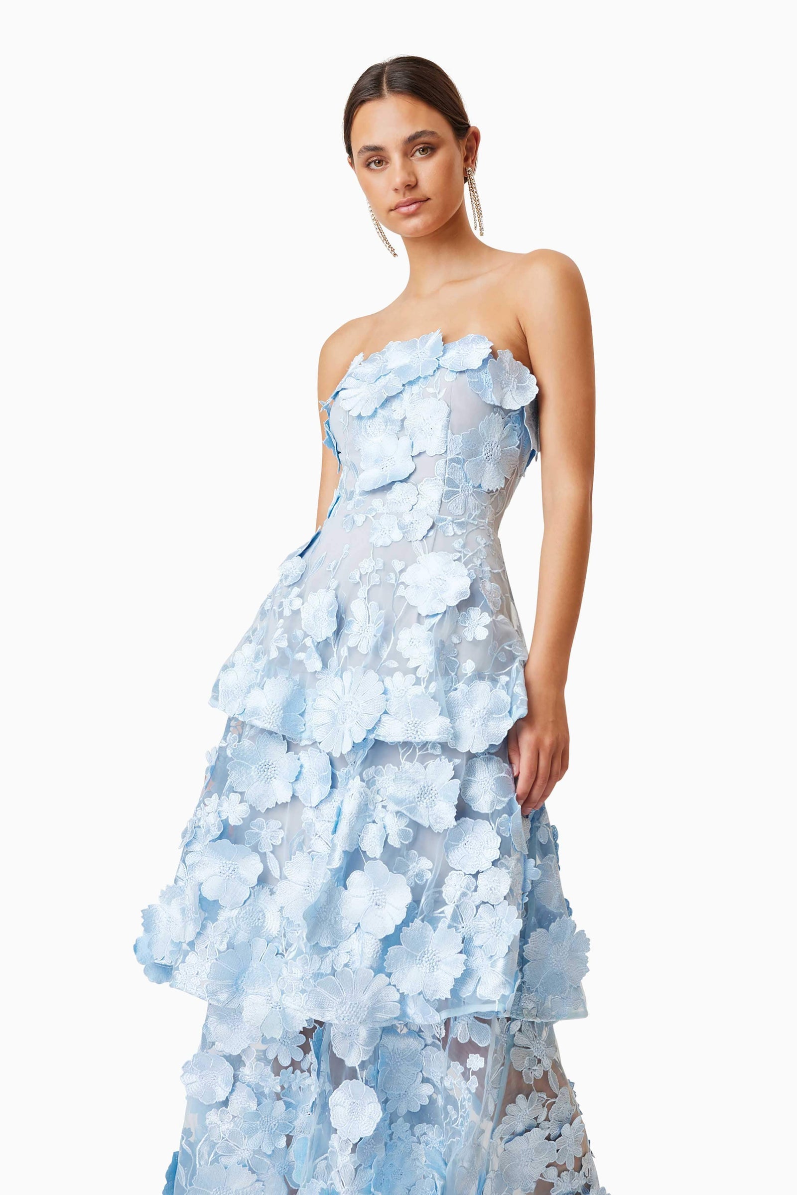 Selene Maxi Tiered 3D Dress - Blue - L