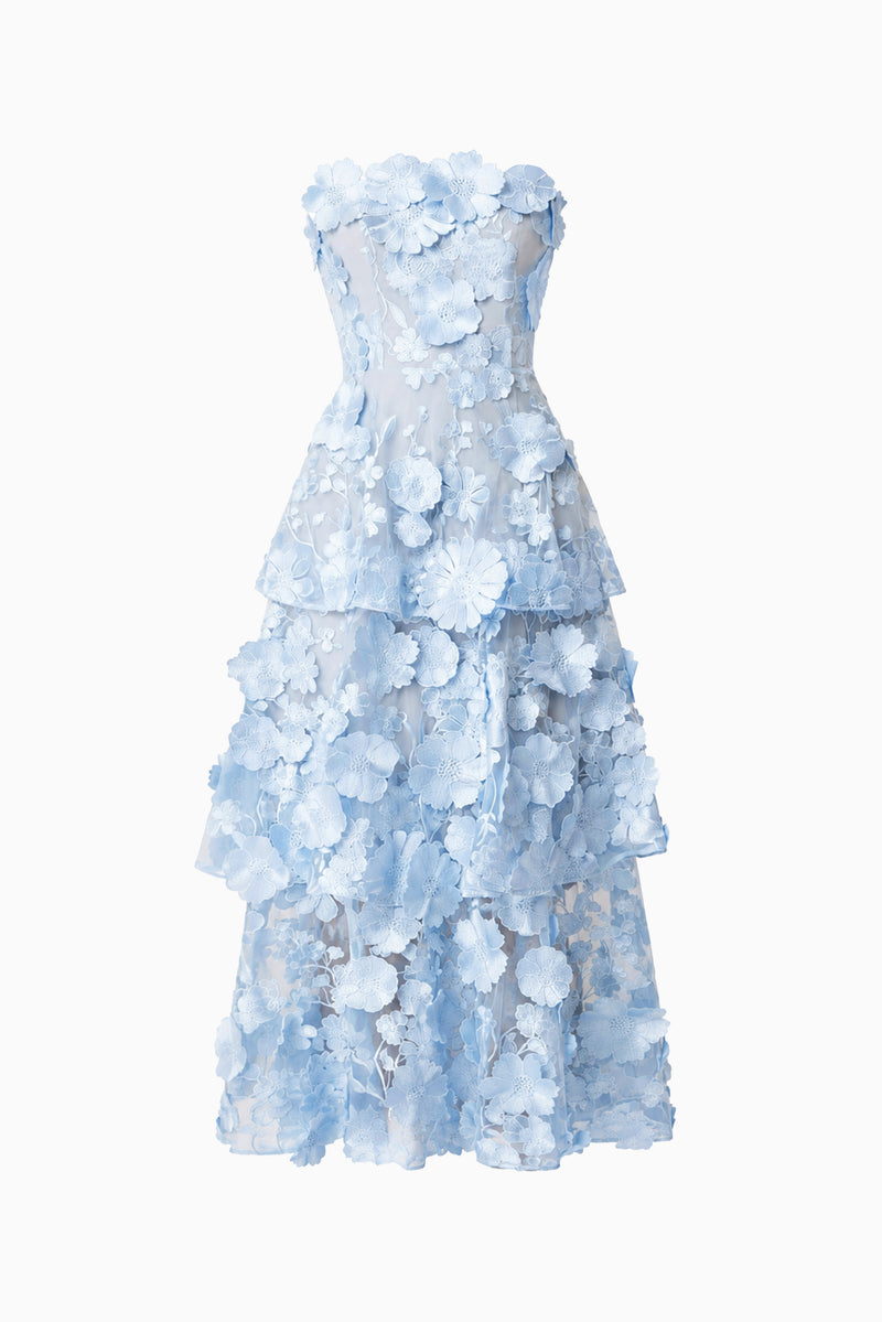 Selene Maxi Tiered 3D Dress In Blue – Elliatt