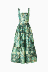 Meliora A-Line Gown in Green Floral with floral jacquard fabrication & square neckline ghost shot