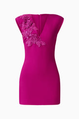 Dahlira Shift Mini Dress in Orchid Pink with v-neckline and 3D floral trim ghost shot