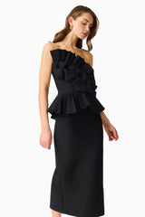 Orelia Pleated Midi Dress in Black