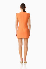 Solae Floral Mini Dress in Orange with zipper back shot