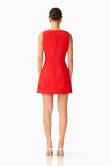 Fleurisca Embroidered Mini Dress in Scarlet Red with back zipper &  fit and flare silhouette back shot