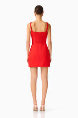 Fleurisca Embroidered Mini Dress in Scarlet Red zipper back shot