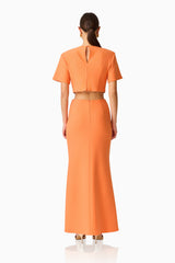 Solae Floral Top & Skirt Set in Orange with keyhole design back shot
