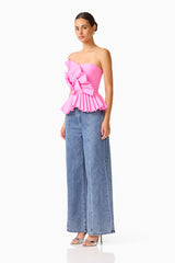 Orelia Pleated Top in Candy Pink strapless with ruffle detail side shot