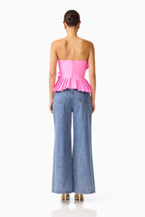 Orelia Pleated Top in Candy Pink strapless with zipper back shot