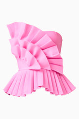 Orelia Pleated Top in Candy Pink strapless with ruffle detail ghost shot