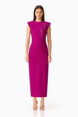 Dahlira Column Maxi Dress in Orchid Pink 3D floral detailing front shot